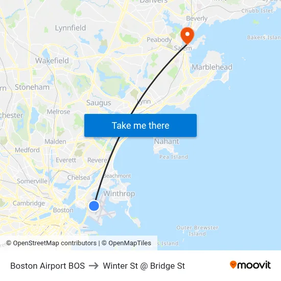 Boston Airport BOS to Winter St @ Bridge St map