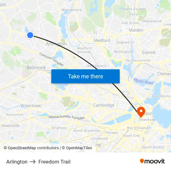 Arlington to Freedom Trail map