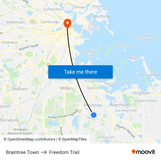 Braintree Town to Freedom Trail map