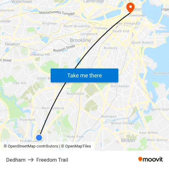 Dedham to Freedom Trail map