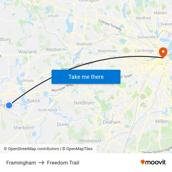 Framingham to Freedom Trail map