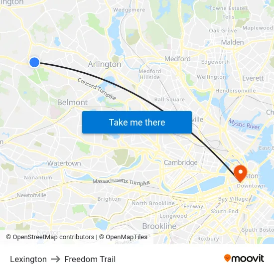 Lexington to Freedom Trail map