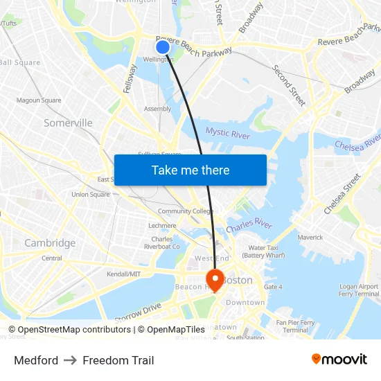 Medford to Freedom Trail map
