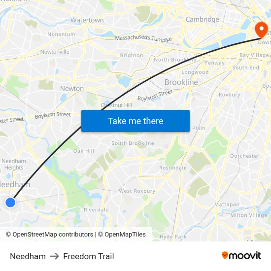 Needham to Freedom Trail map