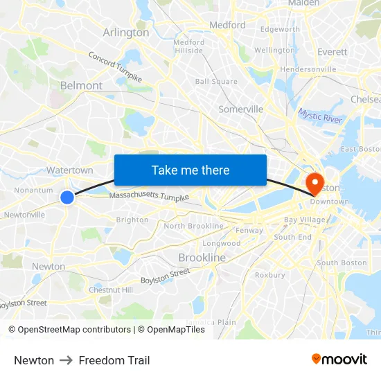 Newton to Freedom Trail map