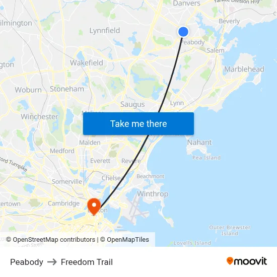Peabody to Freedom Trail map