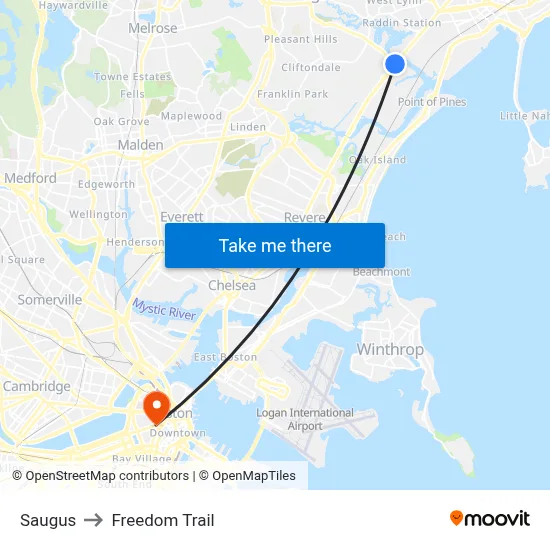 Saugus to Freedom Trail map