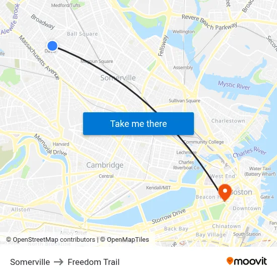 Somerville to Freedom Trail map
