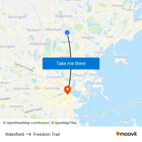 Wakefield to Freedom Trail map