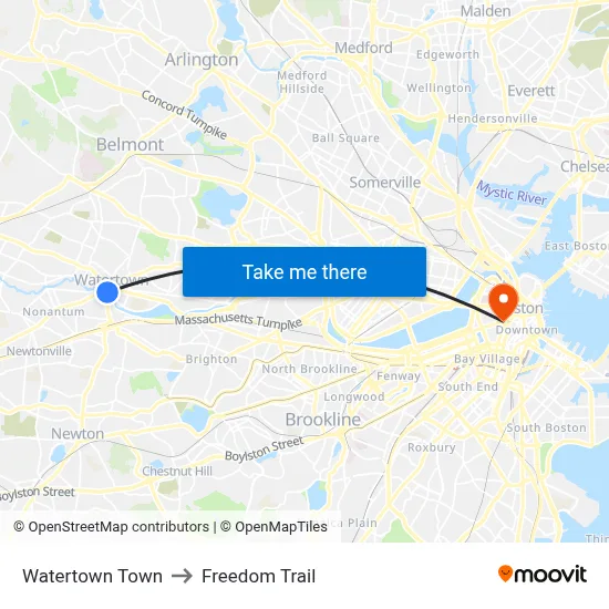 Watertown Town to Freedom Trail map