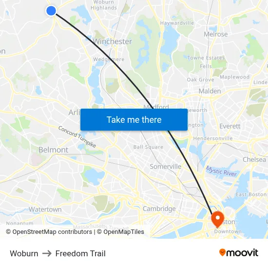 Woburn to Freedom Trail map
