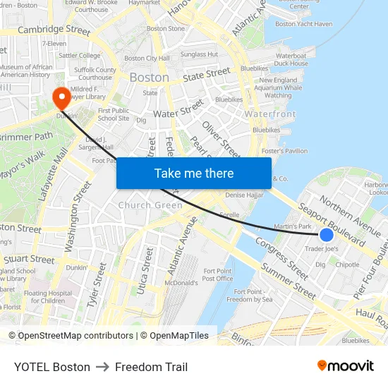 YOTEL Boston to Freedom Trail map