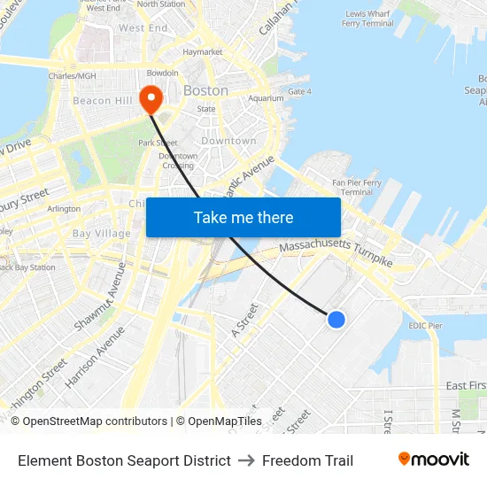 Element Boston Seaport District to Freedom Trail map