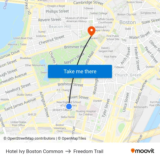 Hotel Ivy Boston Common to Freedom Trail map
