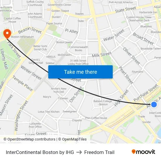 InterContinental Boston by IHG to Freedom Trail map