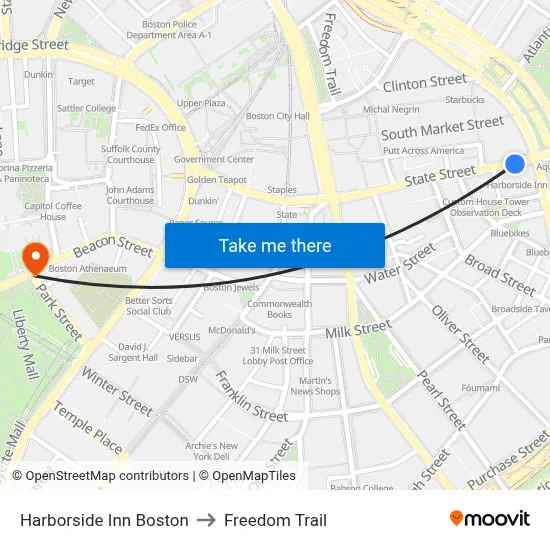 Harborside Inn Boston to Freedom Trail map