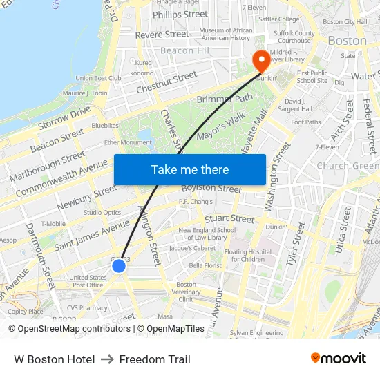 W Boston Hotel to Freedom Trail map