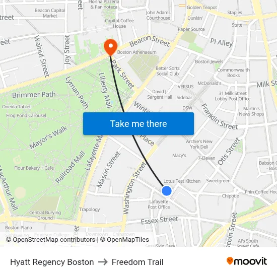 Hyatt Regency Boston to Freedom Trail map