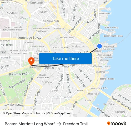 Boston Marriott Long Wharf to Freedom Trail map
