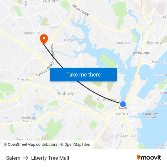 Salem to Liberty Tree Mall map