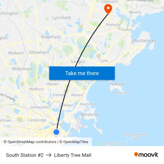 South Station #2 to Liberty Tree Mall map