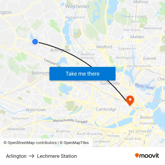 Arlington to Lechmere Station map