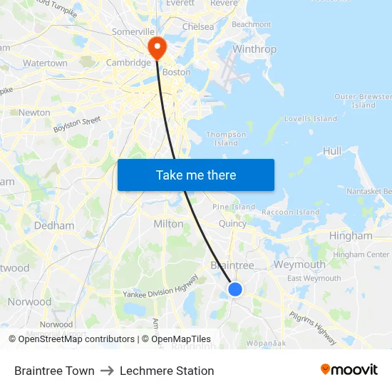 Braintree Town to Lechmere Station map