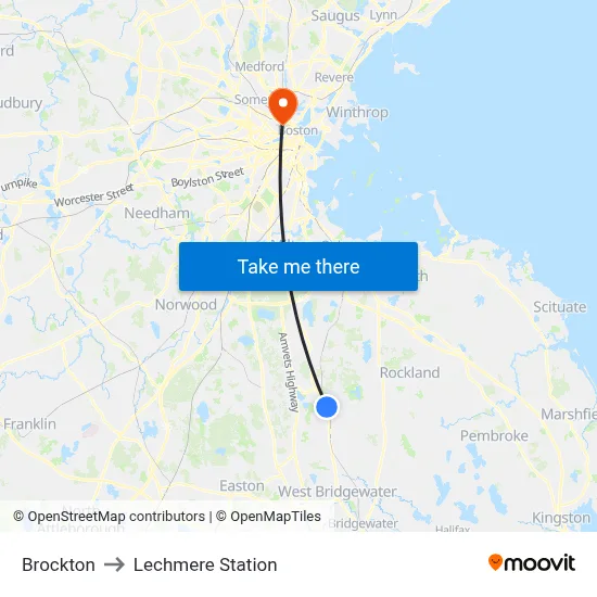 Brockton to Lechmere Station map