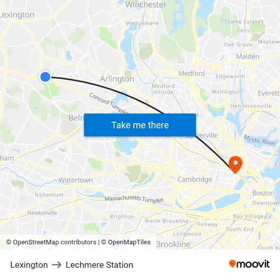 Lexington to Lechmere Station map