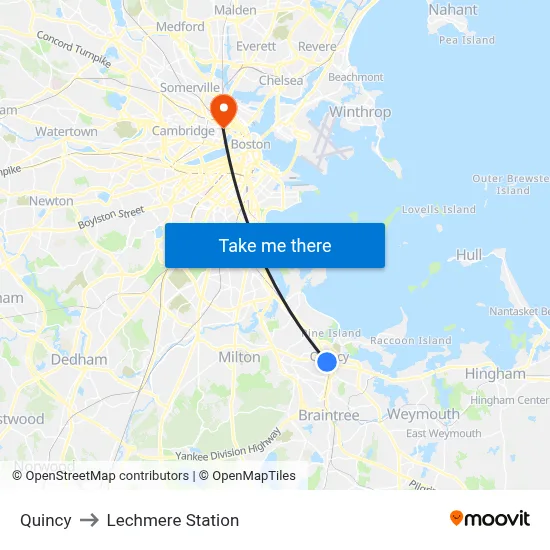 Quincy to Lechmere Station map