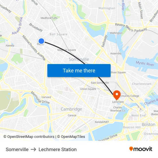 Somerville to Lechmere Station map