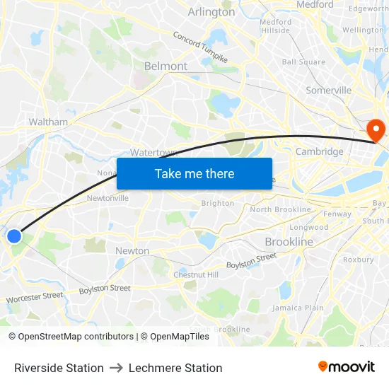 Riverside Station to Lechmere Station map