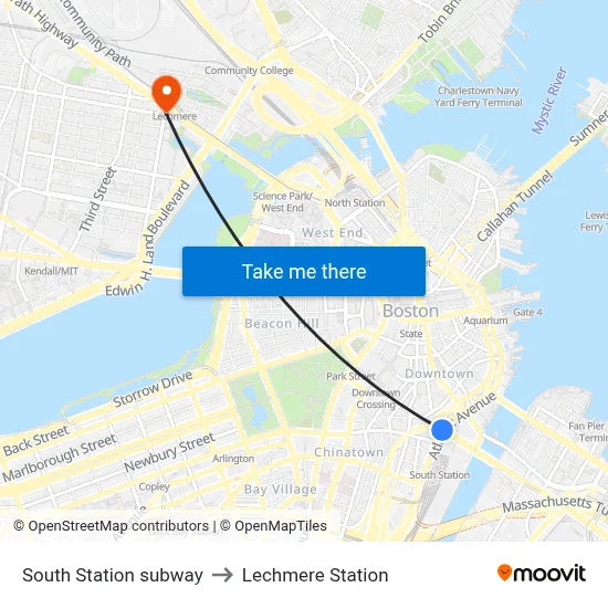 South Station subway to Lechmere Station map
