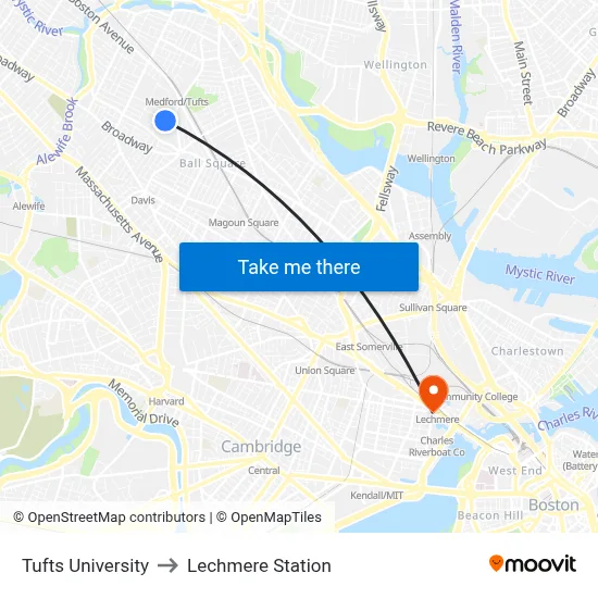 Tufts University, 40 Talbot Ave to Lechmere Station map