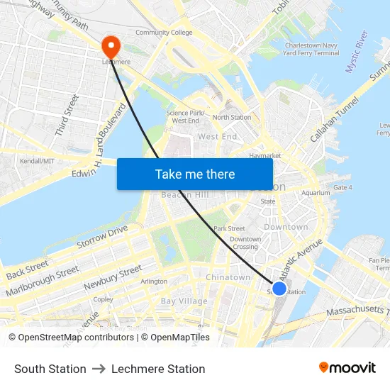 South Station to Lechmere Station map