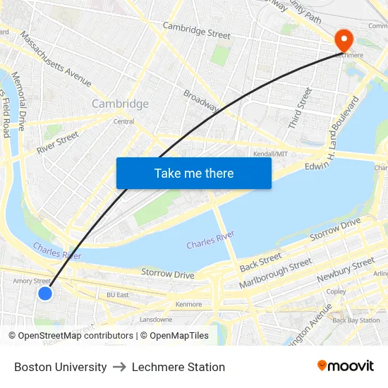 Boston University to Lechmere Station map