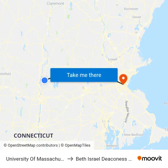 University Of Massachusetts Amherst to Beth Israel Deaconess Medical Center map