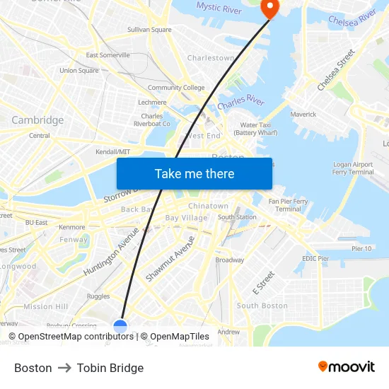 Boston to Tobin Bridge map