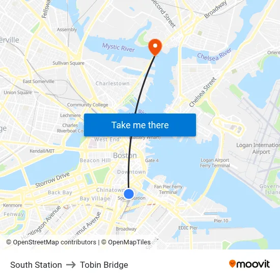 South Station to Tobin Bridge map