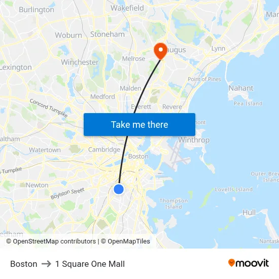 Boston to 1 Square One Mall map