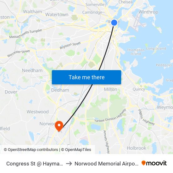 Congress St @ Haymarket Sta to Norwood Memorial Airport (OWD) map