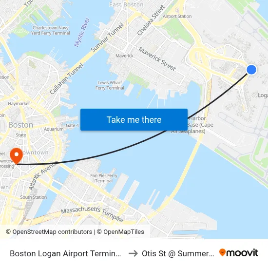 Boston Logan Airport Terminal C to Otis St @ Summer St map