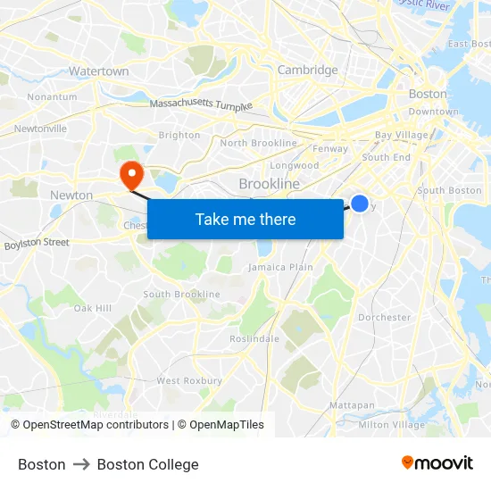 Boston to Boston College map