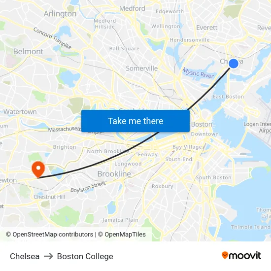 Chelsea to Boston College map