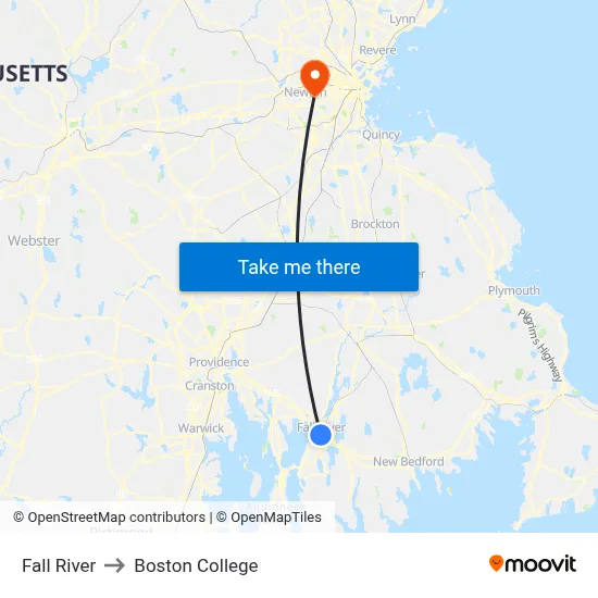 Fall River to Boston College map