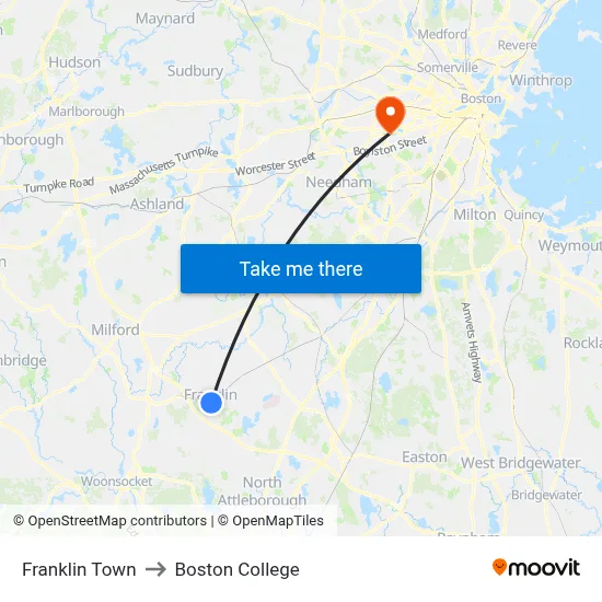 Franklin Town to Boston College map