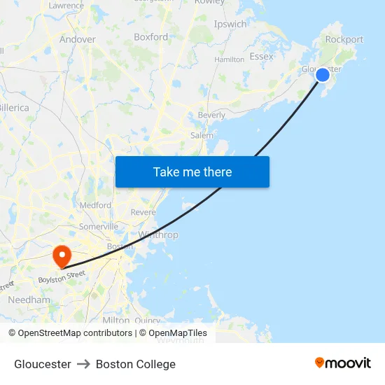 Gloucester to Boston College map
