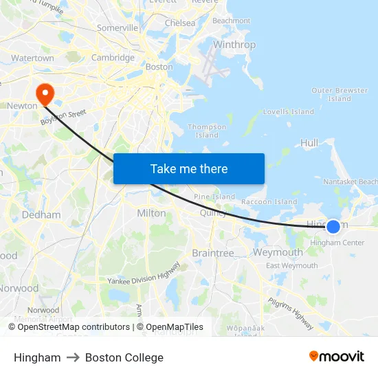 Hingham to Boston College map