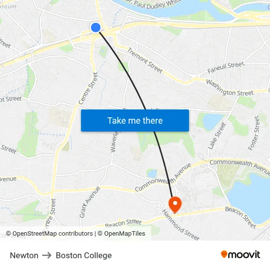 Newton to Boston College map