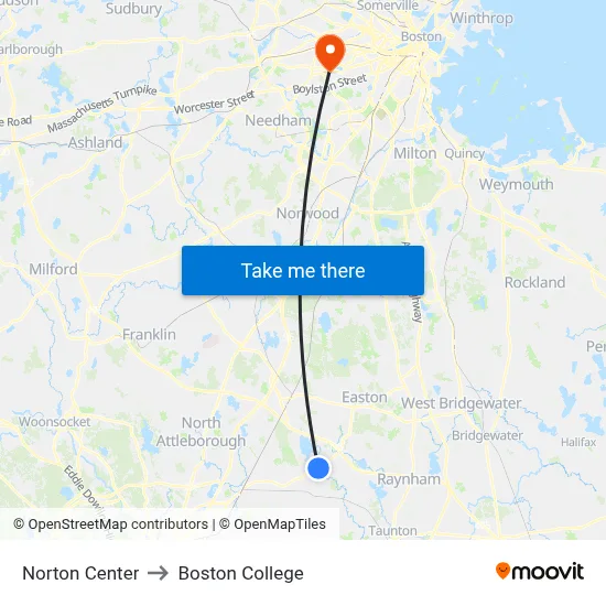 Norton Center to Boston College map